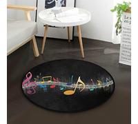 Mnsruu Colorful Music Notes Black Round Area Rug for Living Room Bedroom 3' Diameter(92 cm)