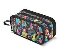 Mnsruu Colorful Parrot Birds Pencil Case Large Capacity Pen Pouch Pencil Bag with 3 Compartments Pen Holder Organizer Stationery Bag