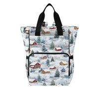 Mnsruu Colorful Winter House Pattern Baby Diaper Bag Backpack Large Bag Waterproof Travel Diaper Bags for Moms and Dads