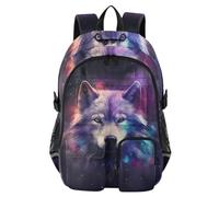 Mnsruu Colorful Wolf Galaxy School Backpack with Laptop Compartment, Big School Bag for Teenager Girls Boys, 17.5 Travel Rucksack Backpack for School Casual Daypacks College Work