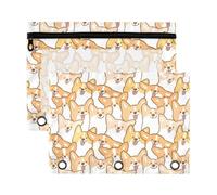 Mnsruu Corgi Dog Full Face 3 Rings Binder Pouch Pencil Case, 2 Pack Pencil Pouches with Zipper, Clear Window Cosmetic Bag
