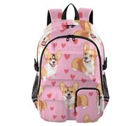 Mnsruu Corgi Love Heart Pattern School Backpack with Laptop Compartment, Big School Bag for Teenager Girls Boys, 17.5 Travel Rucksack Backpack for School Casual Daypacks College Work