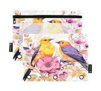 Mnsruu Couple Love Bird 3 Ring Binder Pencil Pouches with Zipper Clear Window Stationery Bag for Storing School Office Supplies, 2 Pack