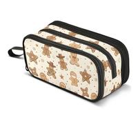 Mnsruu Cowboy Christmas Gingerbread Pencil Case Large Capacity Pen Pouch Pencil Bag with 3 Compartments Pen Holder Organizer Stationery Bag