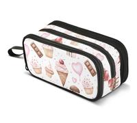Mnsruu Cupcake Chocolate Pattern Pencil Case Large Capacity Pen Pouch Pencil Bag with 3 Compartments Pen Holder Organizer Stationery Bag