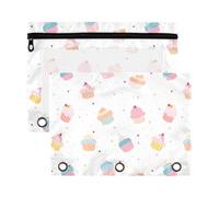 Mnsruu Cupcake Dessert 3 Rings Binder Pouch Pencil Case, 2 Pack Pencil Pouches with Zipper, Clear Window Cosmetic Bag