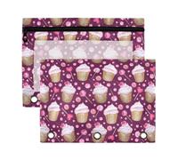 Mnsruu Cupcake Lollipop 3 Rings Binder Pouch Pencil Case, 2 Pack Pencil Pouches with Zipper, Clear Window Cosmetic Bag