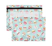 Mnsruu Cupcake Retro 3 Rings Binder Pouch Pencil Case, 2 Pack Pencil Pouches with Zipper, Clear Window Cosmetic Bag