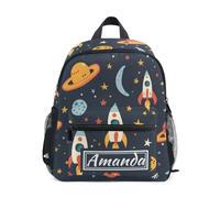 Mnsruu Custom Kid's Toddler Backpack, Personalised Backpacks with Name Rocket Planet Star Childish Cartoon Kindergarten Preschool Bag Rucksack for Boys Girls