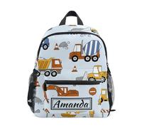 Mnsruu Custom Kid's Toddler Backpack, Personalised Backpacks with Name Truck Excavator Childish Construction Vehicle Kindergarten Preschool Bag Rucksack for Boys Girls