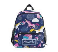 Mnsruu Custom Kid's Toddler Backpack, Personalised Backpacks with Name Unicorn on Blue Background Kindergarten Preschool Bag Rucksack for Boys Girls