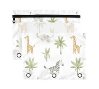 Mnsruu Cute African Animals Elephant Giraffe 3 Rings Binder Pouch Pencil Case, 2 Pack Pencil Pouches with Zipper, Clear Window Cosmetic Bag