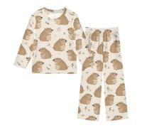 Mnsruu Cute Animal Capybaras A Pajamas 2 Piece Set Long Sleeve Soft Sleepwear for 3-11 Years Multicolor