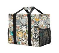 Mnsruu Cute Animal Faces Reusable Grocery Bags Shopping Bags Kitchen Travel Tote Bag Washable Beach Bag