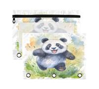 Mnsruu Cute Baby Panda 3 Rings Binder Pouch Pencil Case, 2 Pack Pencil Pouches with Zipper, Clear Window Cosmetic Bag