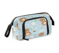 Mnsruu Cute Bears with Daisy Flowers Pencil Case Large Capacity Pencil Pouch Stationery Bag for Office School