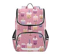 Mnsruu Cute Boba Bubble Tea Pink Kids Backpack Rucksack Bag for School Girls & Boys, Cute School Bag for Kids, Kids Bookbag for Elementary with Reflective Strip