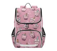 Mnsruu Cute Boba Bubble Tea Pink Kids Backpack Rucksack Bag for School Girls & Boys, Cute School Bag for Kids, Kids Bookbag for Elementary with Reflective Strip