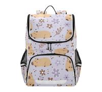 Mnsruu Cute Capybara Purple Flowers Kids Backpack Rucksack Bag for School Girls & Boys, Cute School Bag for Kids, Kids Bookbag for Elementary with Reflective Strip