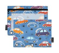 Mnsruu Cute Car Star Pattern Pencil Pouch for 3 Ring Binder, 2 PCS Binder Pencil Pouch with Zipper, Clear Window Zipper Pencil Case Pencil Bags for School Office Supplies