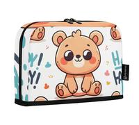 Mnsruu Cute Cartoon Bear with The Word Standing Pencil Case, Large Capacity Pen Bag for Boys Girls Multi-Layer Pen Pouch Pencil Holder Stationery Organizer for School Office Work