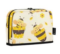Mnsruu Cute Cartoon Bees The Buckets of Honey Standing Pencil Case, Large Capacity Pen Bag for Boys Girls Multi-Layer Pen Pouch Pencil Holder Stationery Organizer for School Office Work