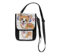 Mnsruu Cute Cartoon Corgi Dog with Headphones Travel Wallet Passport Holder Credit Card Gadget Holder Pouch Bag Unisex Crossbody Wallet Travel Neck Wallet with Adjustable Strap