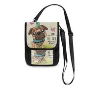 Mnsruu Cute Cartoon Tribal Pug Dog and with A Feather Travel Wallet Passport Holder Credit Card Gadget Holder Pouch Bag Unisex Crossbody Wallet Travel Neck Wallet with Adjustable Strap