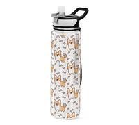 Mnsruu Cute Corgi Bones Water Bottle 1L with Straw, Leakproof BPA Free Tritan Drink Bottle, Sport Water Bottle for Men Women Kids