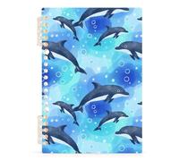 Mnsruu Cute Dolphins Blue Spiral Notebook Journals 1 Pack, Hardcover Lined Journal for Women, A5 College Ruled Notebooks for Journaling Writing Work Office School 5.7x8.3 Inch