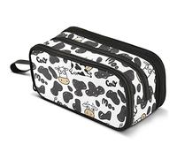 Mnsruu Cute Doodle Cow Pencil Case Large Capacity Pen Pouch Pencil Bag with 3 Compartments Pen Holder Organizer Stationery Bag for Girls Boys and Adults