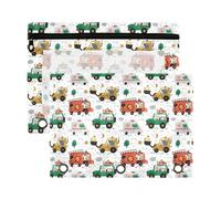 Mnsruu Cute Emergency Vehicles 3 Rings Binder Pouch Pencil Case, 2 Pack Pencil Pouches with Zipper, Clear Window Cosmetic Bag