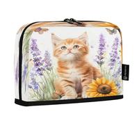 Mnsruu Cute Ginger Kitten Standing Pencil Case, Large Capacity Pen Bag for Boys Girls Multi-Layer Pen Pouch Pencil Holder Stationery Organizer for School Office Work