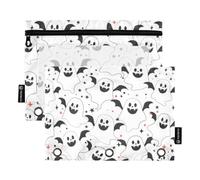 Mnsruu Cute Line Ghosts Pencil Pouch for 3-Ring Binder Clear Pencil Case | 2 Pack Pencil File Bag, Waterproof, Zipper, Kids Boys Girls Adult Women Men, Large Capacity, School Office Supplies
