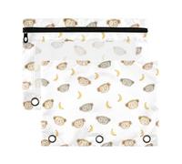 Mnsruu Cute Little Monkey 3 Rings Binder Pouch Pencil Case, 2 Pack Pencil Pouches with Zipper, Clear Window Cosmetic Bag