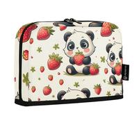 Mnsruu Cute Little Pandas Strawberries Standing Pencil Case, Large Capacity Pen Bag for Boys Girls Multi-Layer Pen Pouch Pencil Holder Stationery Organizer for School Office Work