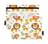 Mnsruu Cute Lovely Tiger Pencil Pouch for 3 Ring Binder, 2 PCS Binder Pencil Pouch with Zipper, Clear Window Zipper Pencil Case Pencil Bags for Office Supplies