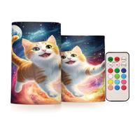 Mnsruu Cute Orange Cat Galaxy Flameless Pillar Candles with Remote Timer Battery Operated LED Candle Color Changing