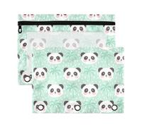 Mnsruu Cute Panda Palm Tree 3 Rings Binder Pouch Pencil Case, 2 Pack Pencil Pouches with Zipper, Clear Window Cosmetic Bag