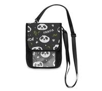 Mnsruu Cute Panda with Footprint Grey Travel Wallet Passport Holder Credit Card Gadget Holder Pouch Bag Unisex Crossbody Wallet Travel Neck Wallet with Adjustable Strap
