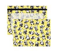 Mnsruu Cute Panda Yellow 3 Rings Binder Pouch Pencil Case, 2 Pack Pencil Pouches with Zipper, Clear Window Cosmetic Bag