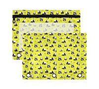 Mnsruu Cute Panda Yellow Print 3 Rings Binder Pouch Pencil Case, 2 Pack Pencil Pouches with Zipper, Clear Window Cosmetic Bag