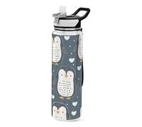 Mnsruu Cute Penguin Blue Water Bottle 32 oz Tritan Plastic with Straw Lid BPA Free Clear Leakproof Drinking Bottle for Boys Girls School Sport