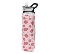 Mnsruu Cute Pink Heart Strawberry Water Bottle 1L with Straw, Leakproof BPA Free Tritan Drink Bottle, Sport Water Bottle for Men Women Kids