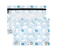 Mnsruu Cute Polar Bears Blue 3 Rings Binder Pouch Pencil Case, 2 Pack Pencil Pouches with Zipper, Clear Window Cosmetic Bag