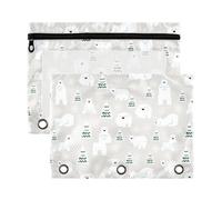 Mnsruu Cute Polar Bears Snowflake 3 Rings Binder Pouch Pencil Case, 2 Pack Pencil Pouches with Zipper, Clear Window Cosmetic Bag