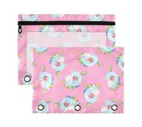 Mnsruu Cute Rainbow Unicorn Donut 3 Rings Binder Pouch Pencil Case, 2 Pack Pencil Pouches with Zipper, Clear Window Cosmetic Bag