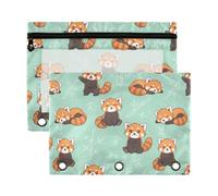 Mnsruu Cute Red Panda 3 Rings Binder Pouch Pencil Case, 2 Pack Pencil Pouches with Zipper, Clear Window Cosmetic Bag
