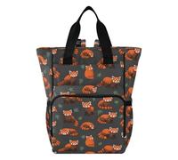 Mnsruu Cute Red Panda Animal Green Grass Cartoon Doodle Pattern on Black Baby Diaper Bag Backpack Large Bag Waterproof Travel Diaper Bags for Moms and Dads