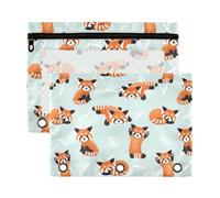 Mnsruu Cute Red Panda Bamboo 3 Rings Binder Pouch Pencil Case, 2 Pack Pencil Pouches with Zipper, Clear Window Cosmetic Bag